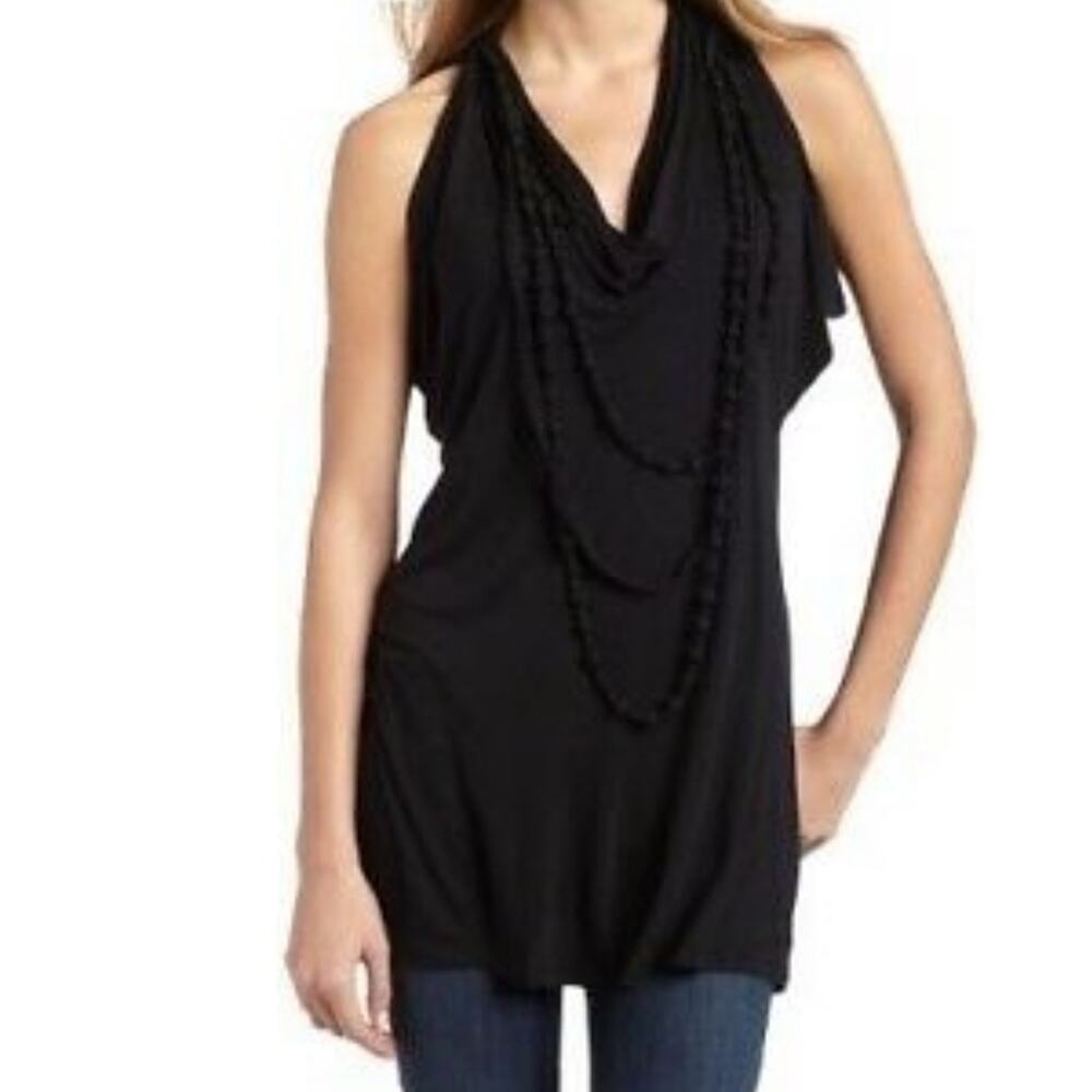 BCBGMAXAZRIA Women's Black Braided Cowl Neck Mini Dress